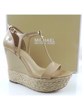 Michael Kors Size 10 Kerri Wedge Platform Heels Sandal Nude Patent